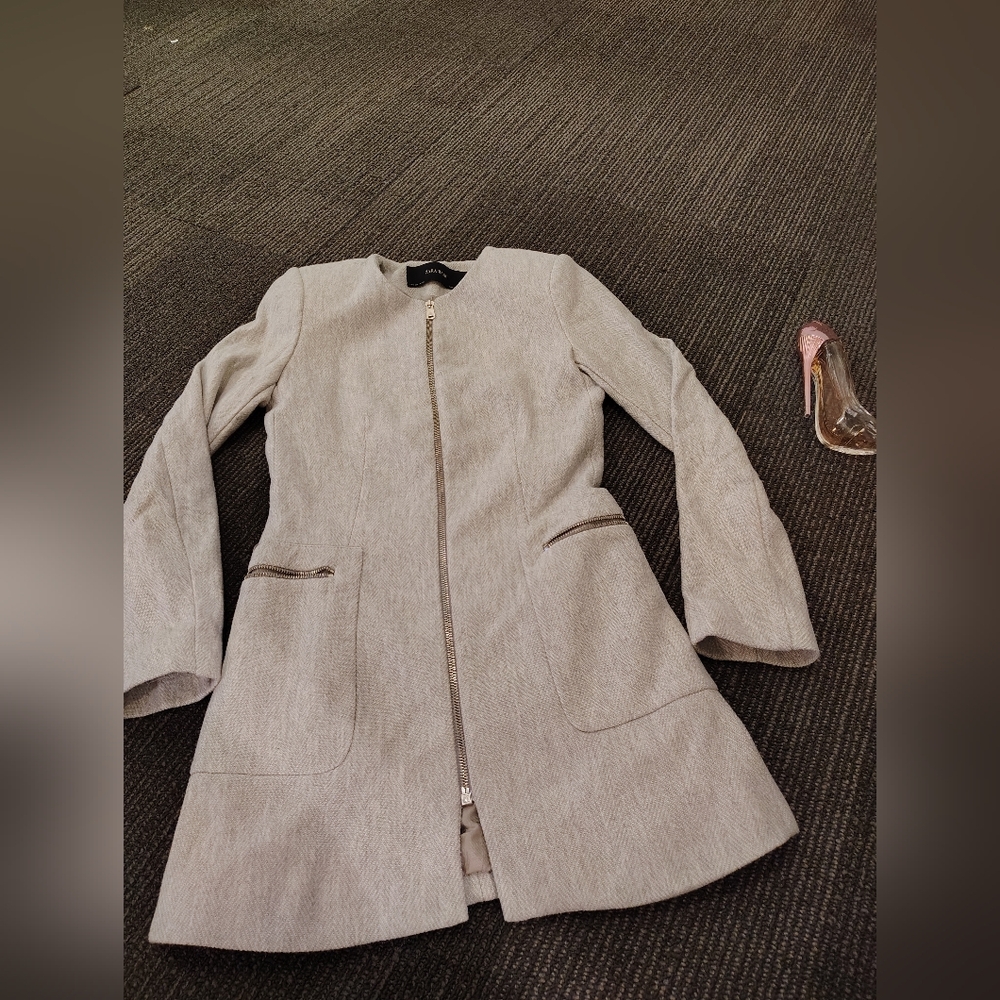 Zara Taupe Zip-Front Longline Coat - Picture 2 of 5